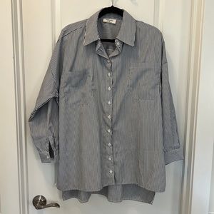 Zenana striped navy oversized button down long sleeve shirt